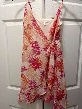miami Pink & Orange Tropical Wrap Mini Dress
